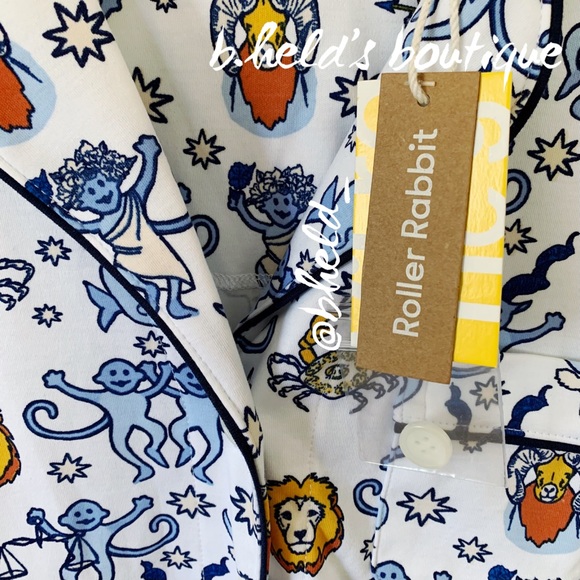 Roller Rabbit Monkey Horoscope Polo Pajamas in White Blue Size XS Brand New NWT - Picture 3 of 16